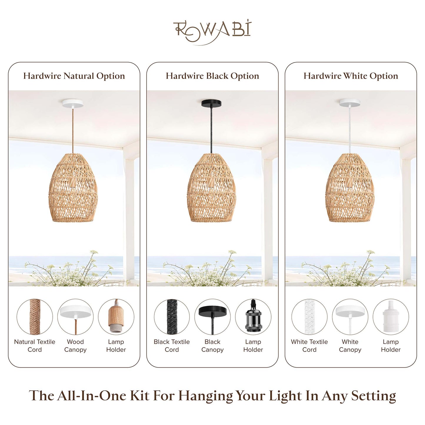 KLOE Callie Outdoor Rattan Pendant Light, 14 Inch Oval Modern Organic Hanging Light for Patio