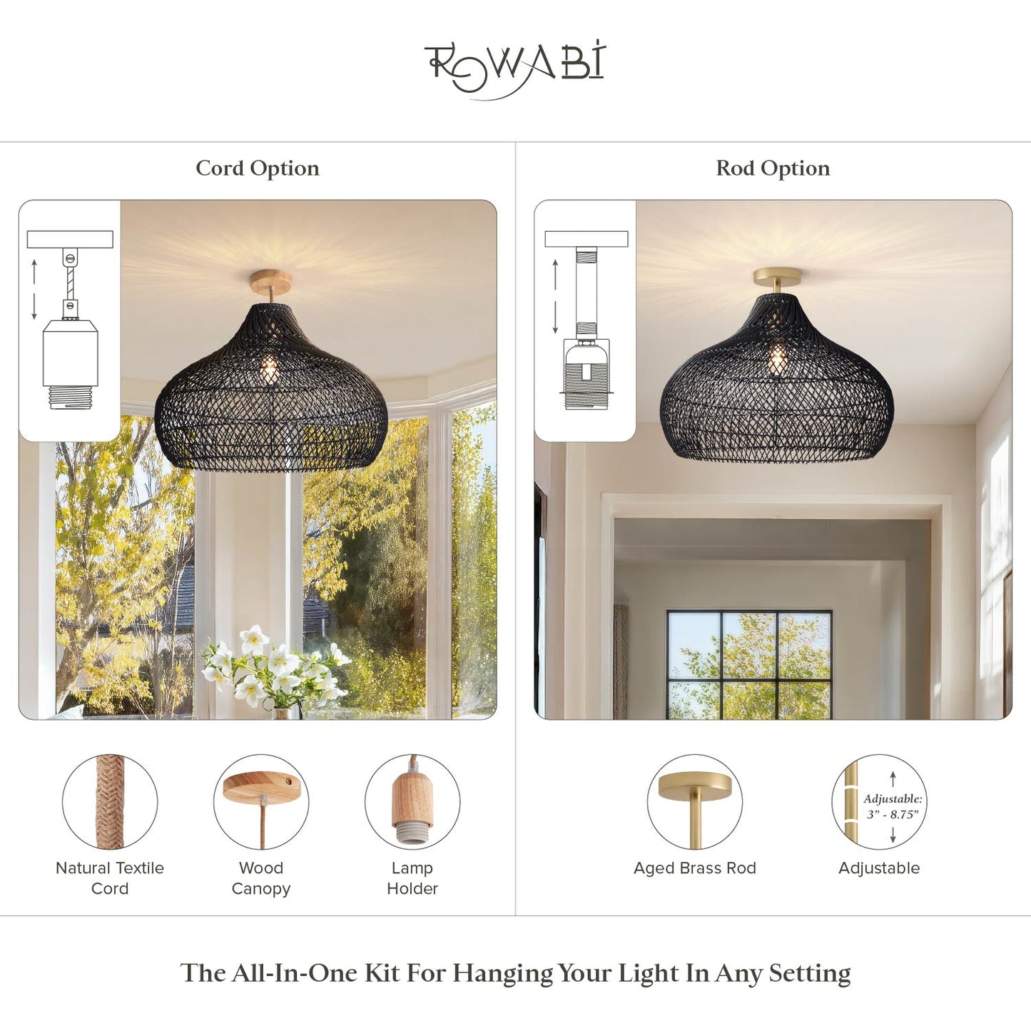 Latigo Rattan Flush Mount Light