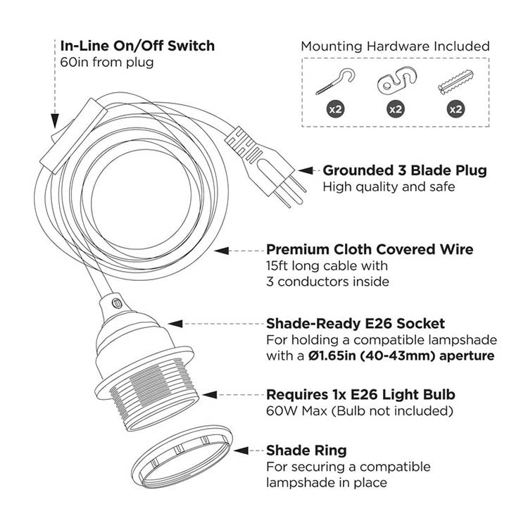 plug in hanging pendant light kit black