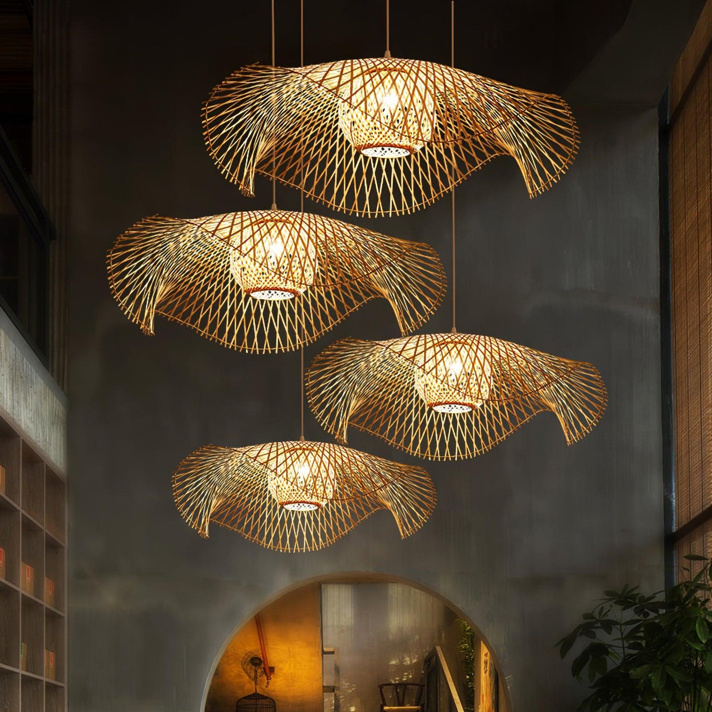 bamboo lotus leaf pendant lamp for library