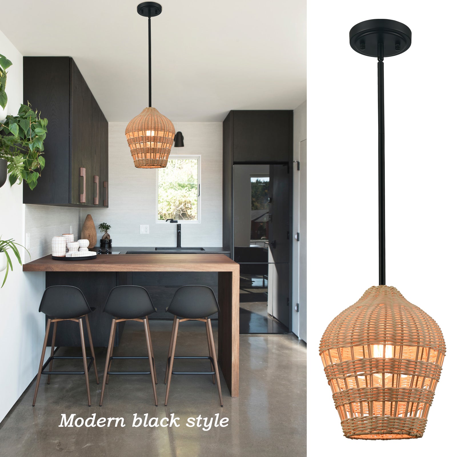 black rattan pendant light boho hanging light for dining room