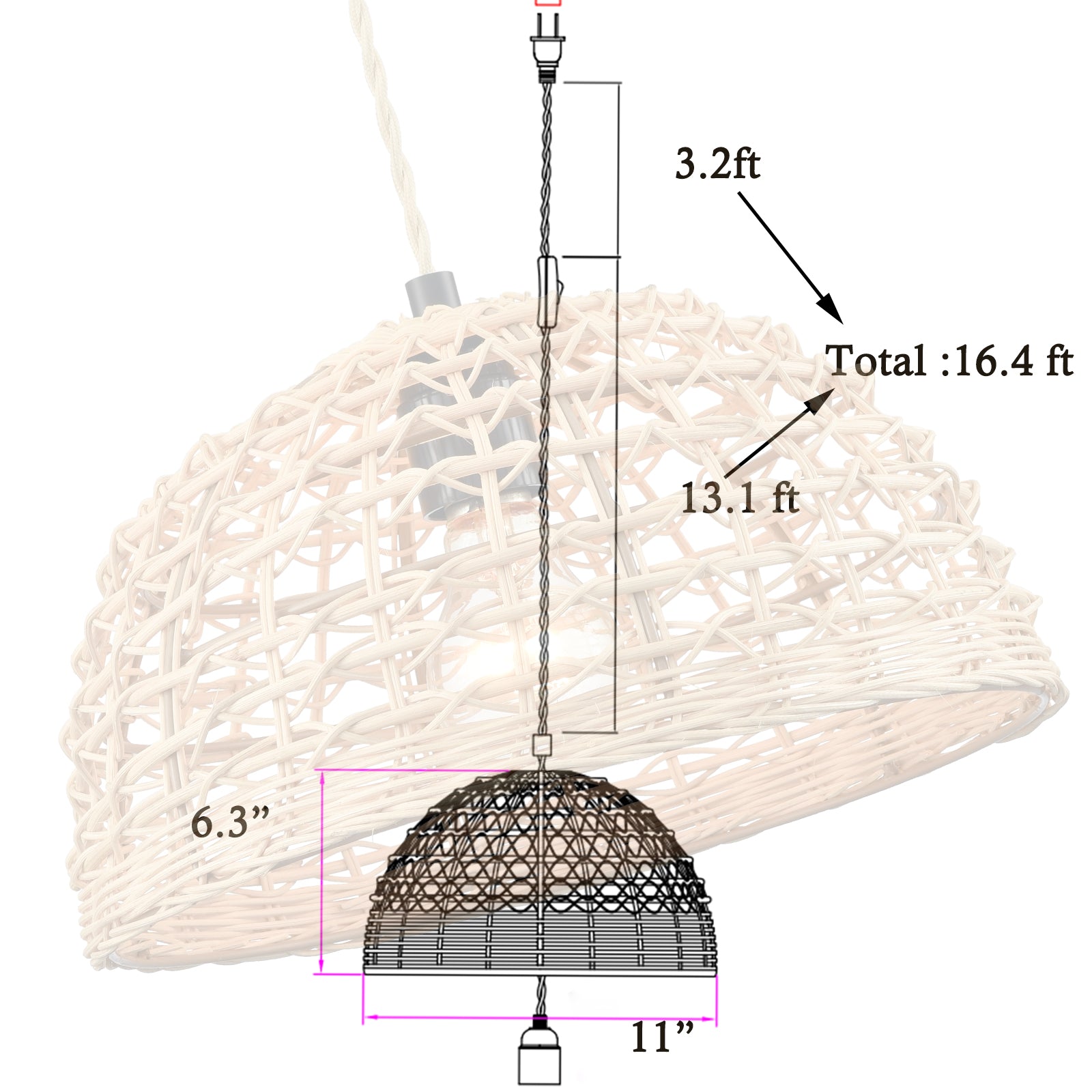 boho plug in pendant light rattan hanging light for bathroom