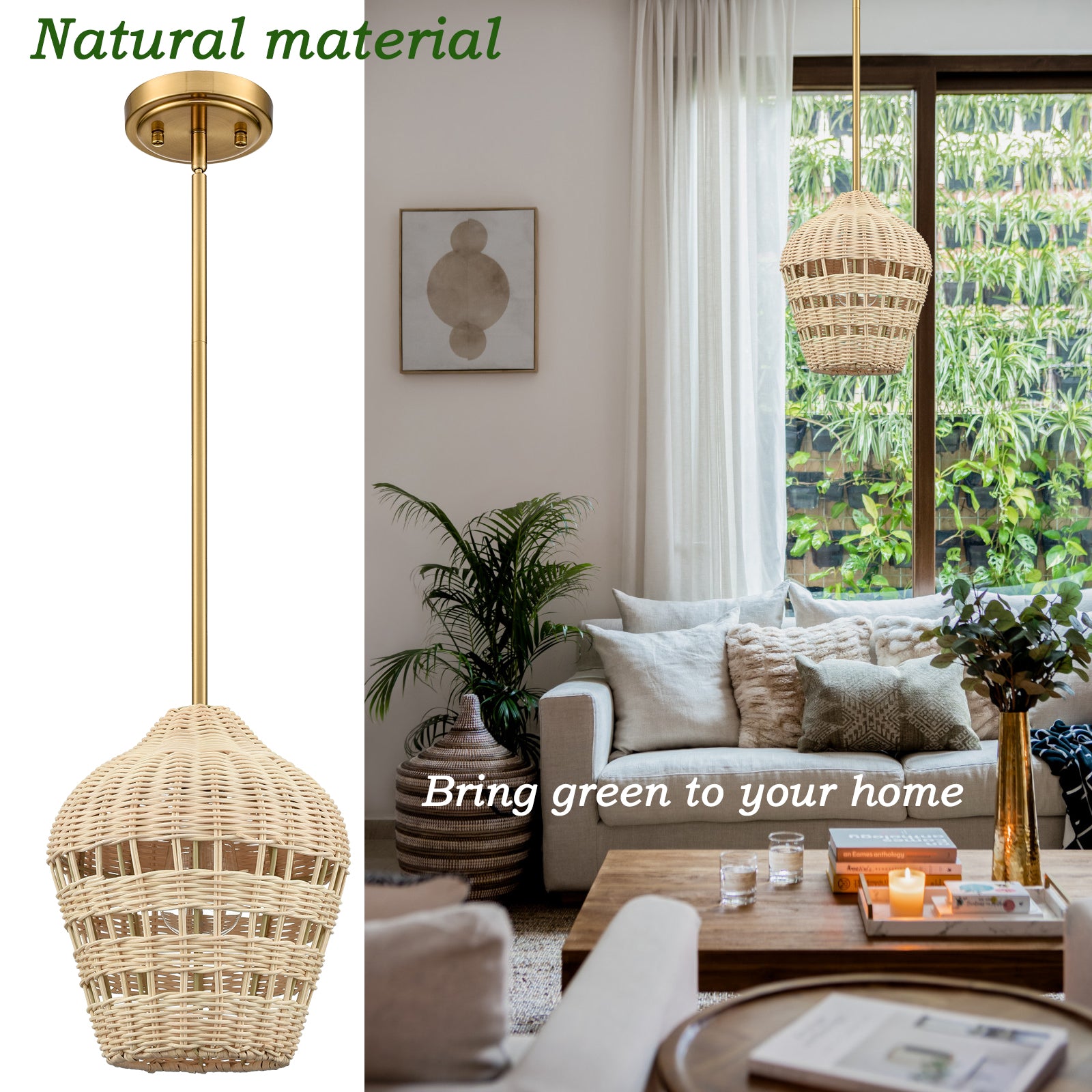 gold rattan pendant light boho hanging light for living room