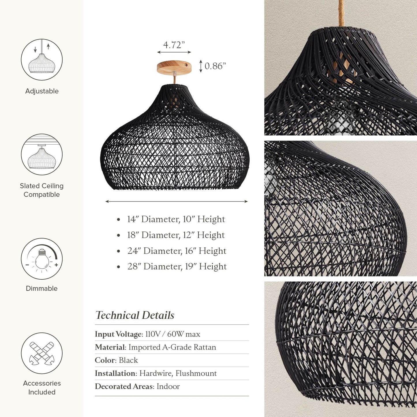 Latigo Rattan Flush Mount Light