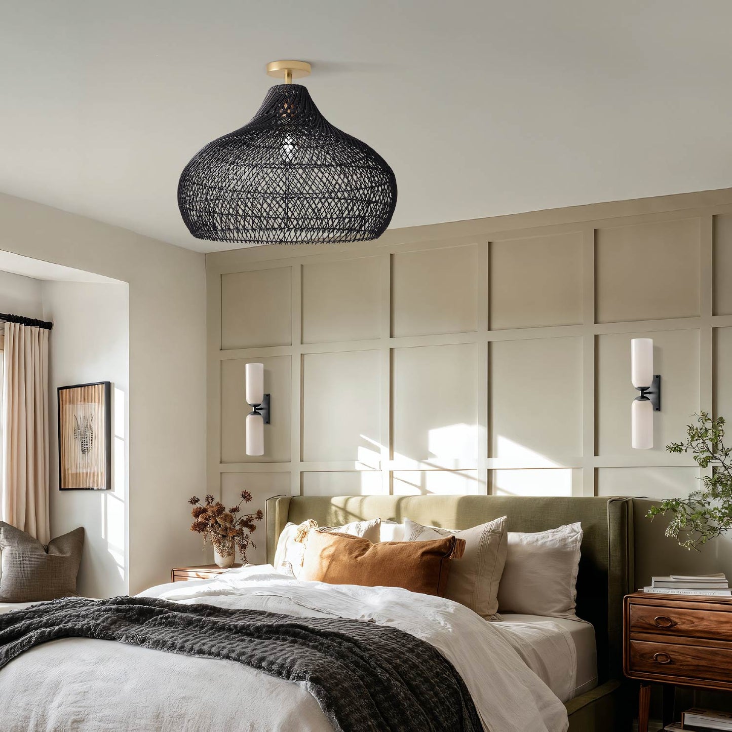 Latigo Rattan Flush Mount Light