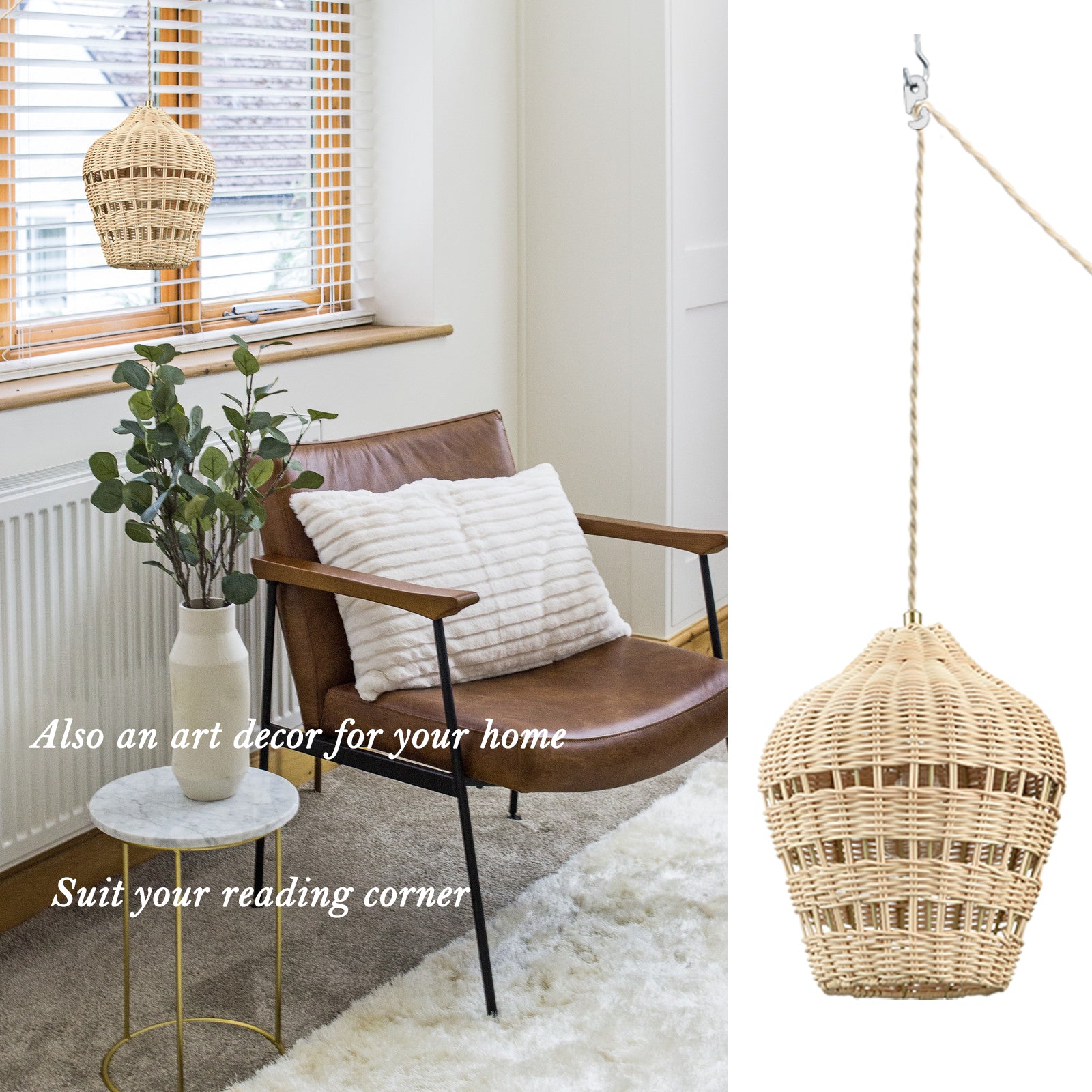 rattan plug in pendant light boho hanging light for foyer