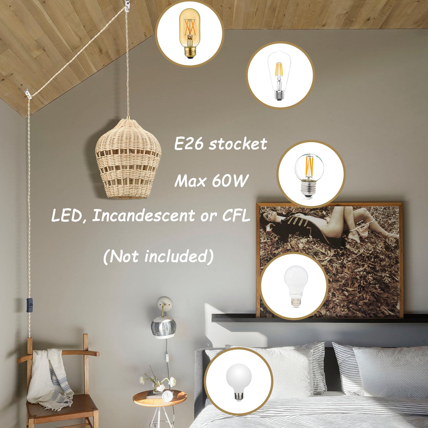 rattan plug in pendant light boho hanging light for kitchen