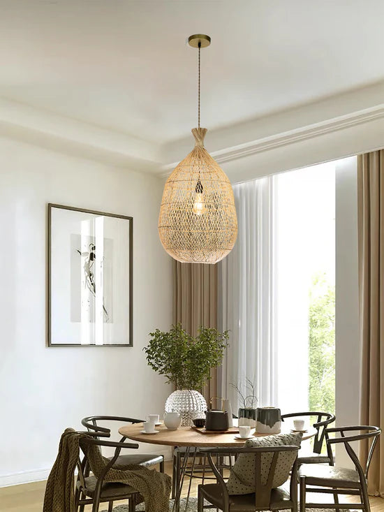 rattan teardrop pendant light for study room