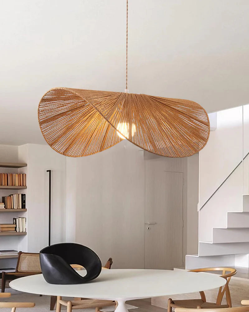 straw hat pendant light for reading corner