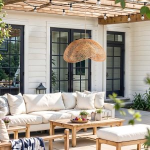 rowabi patio sepherina light brown rattan pendant light